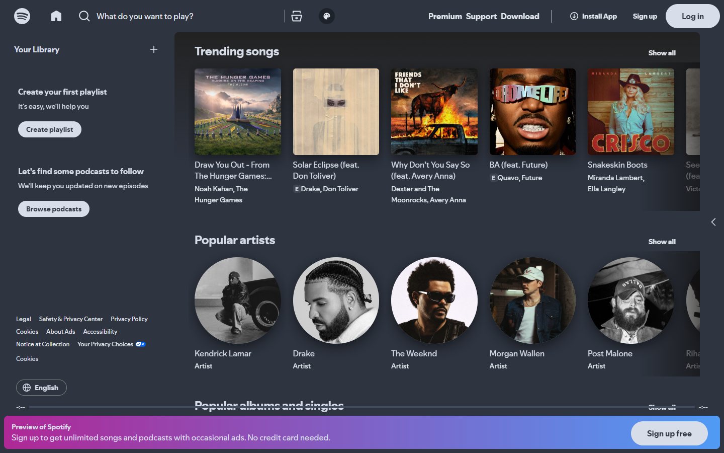 The Spotify web player with the Sleek theme's Nord colour scheme: slate-blue panels and soft white text