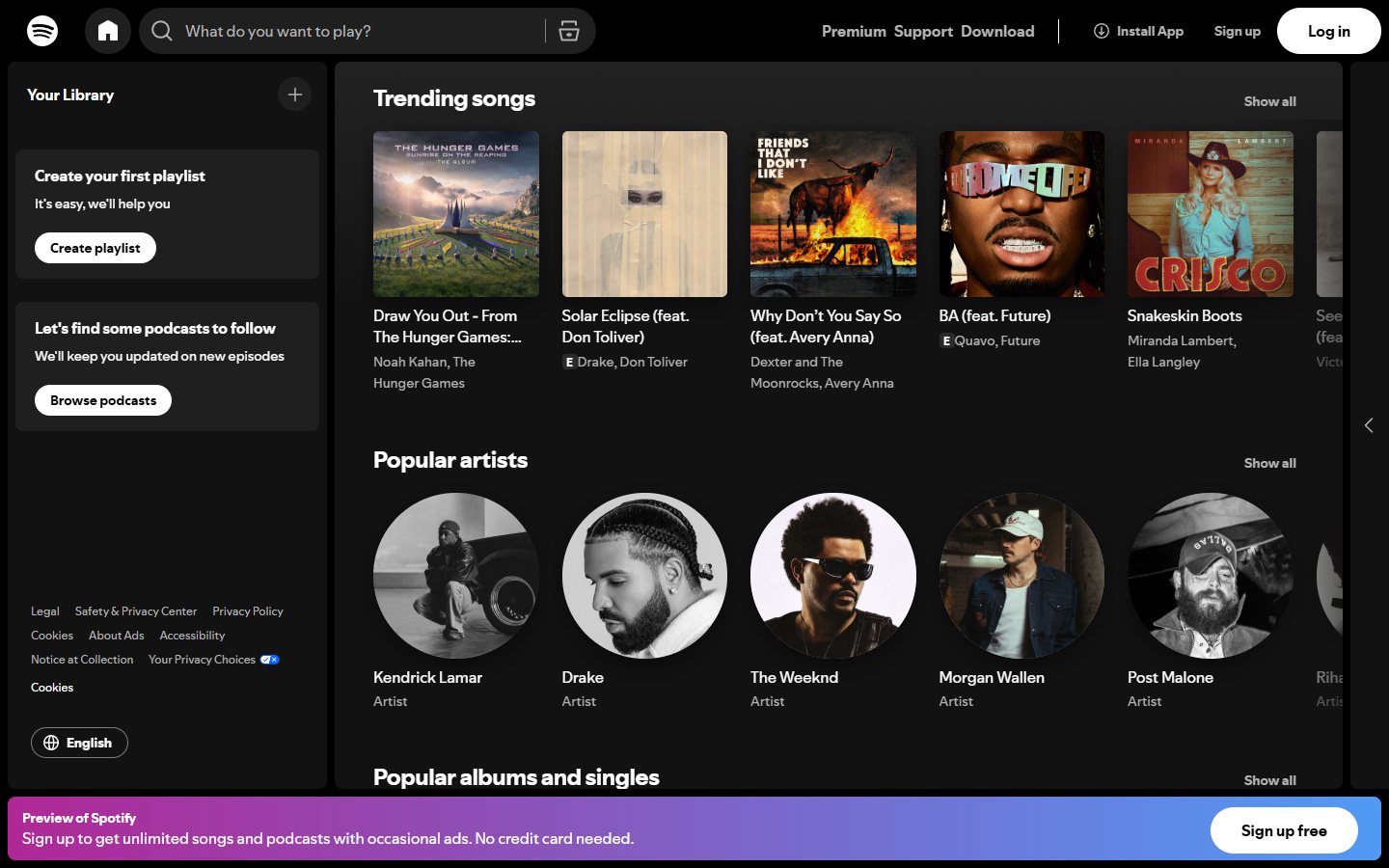 Spotify's web player with its normal look
